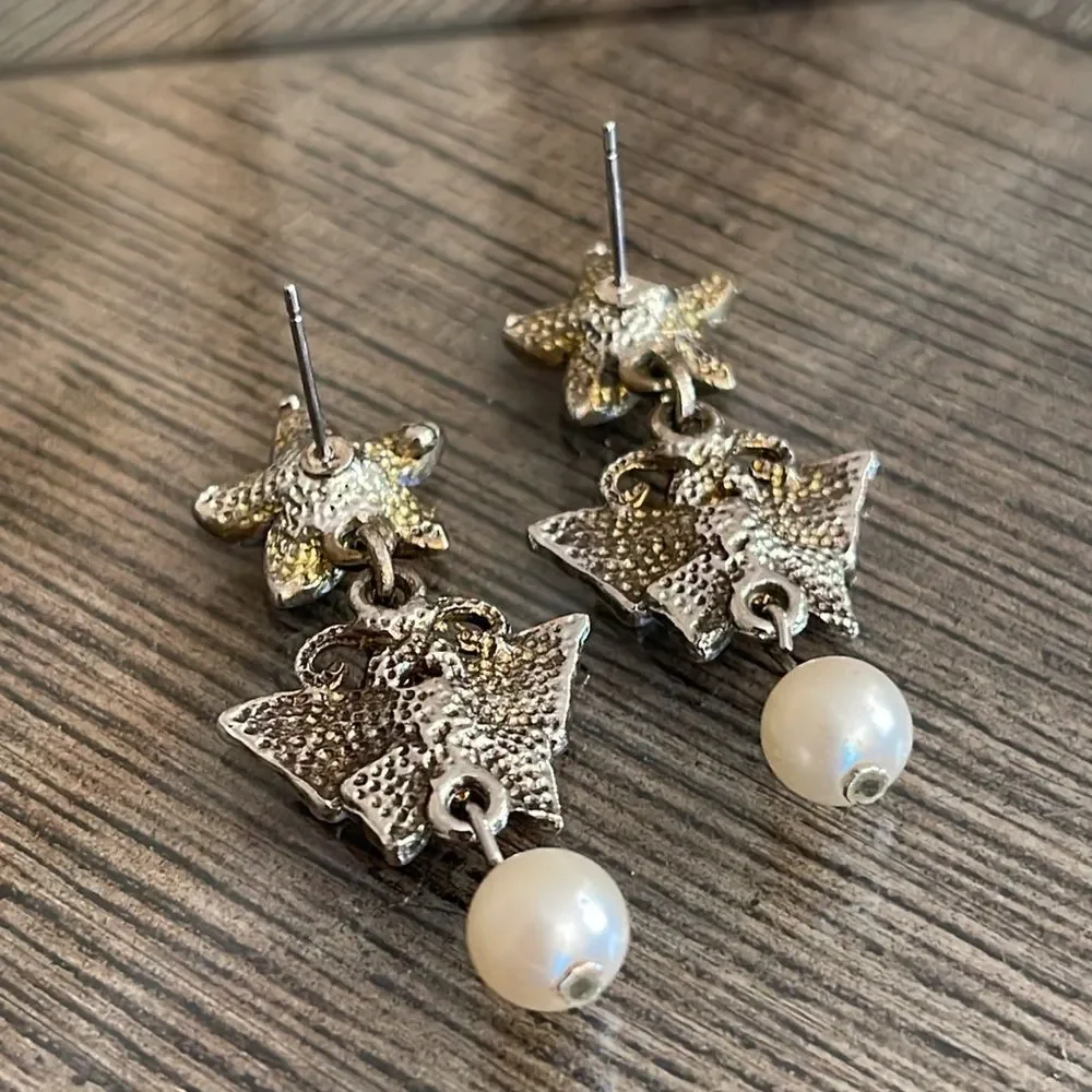 Vintage Pastel Floral and Butterfly Earrings, Dangle
